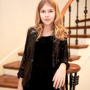 NEW Hannah Banana Tween Girls Black Sequin Girls Shrug Blazer 16 Last 1 Holiday